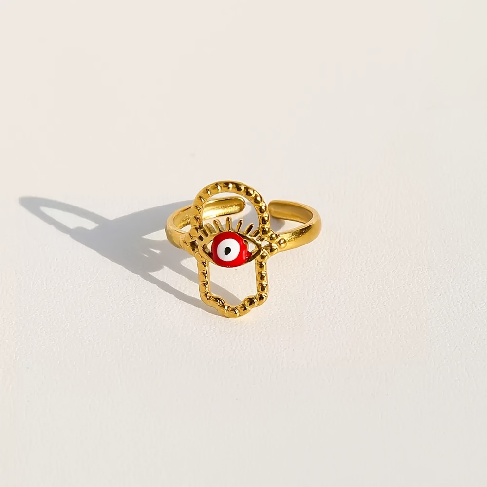 Vintage Red and Blue Evil Eye Open Ring, Unisex Adjustable